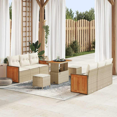 Tuinbankenset met kussen 11 pcs Beige en Crème poly rattan