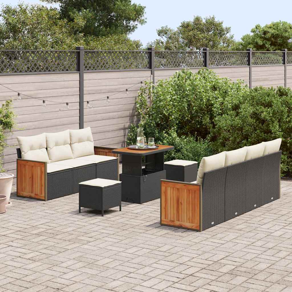 Tuinbankenset 13 st 9-Aantal zitplaatsen Zwart en Crème