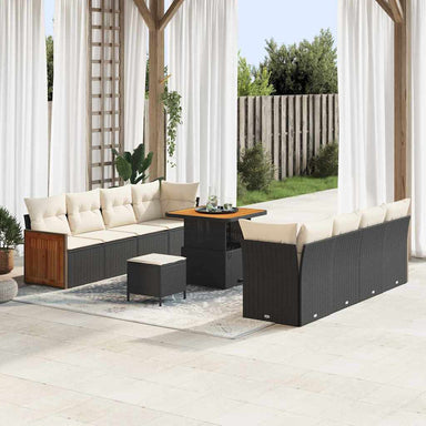 Tuinbankenset met kussen 12 pcs Zwart en Crème poly rattan