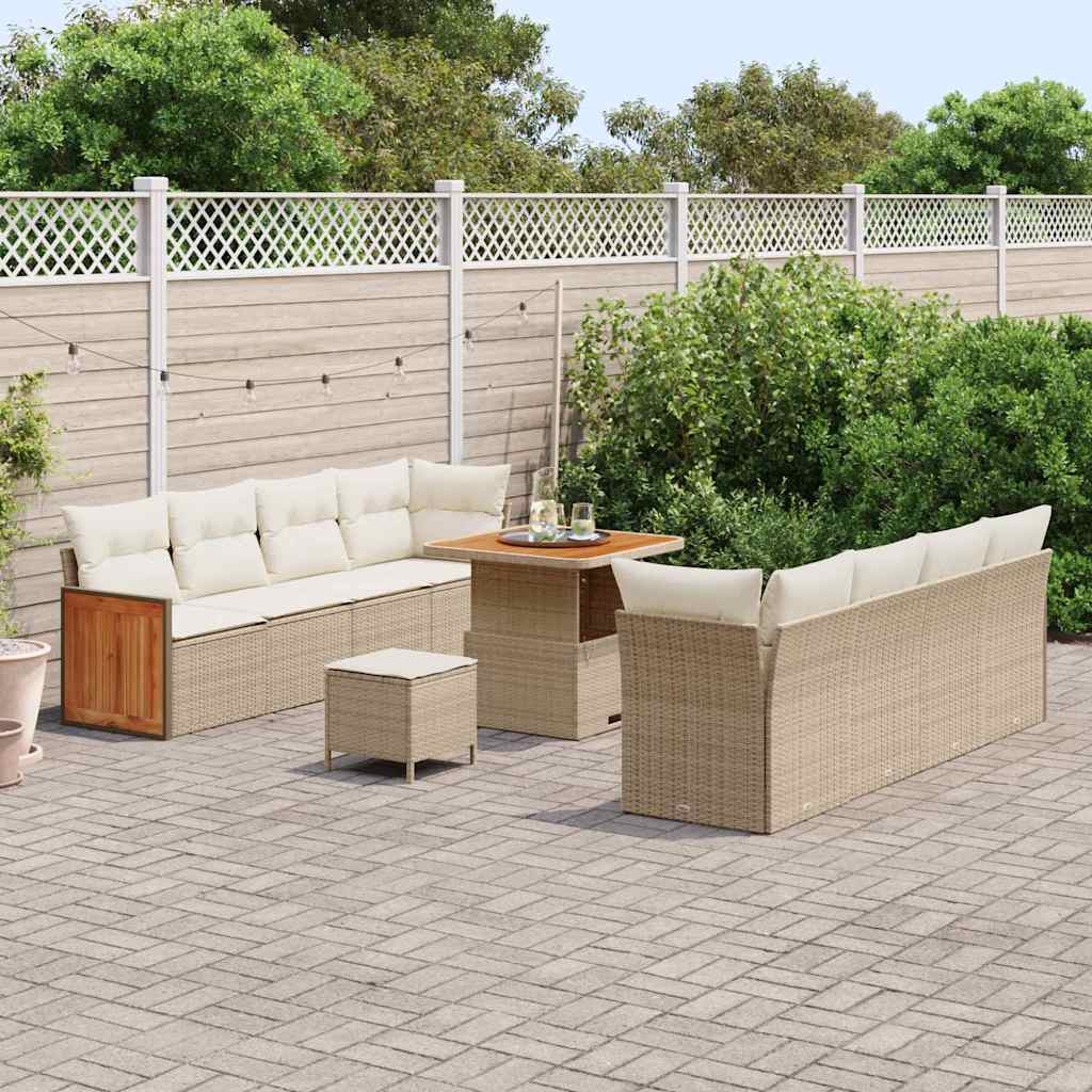 Tuinbankenset met kussen 12 pcs Beige en Crème poly rattan