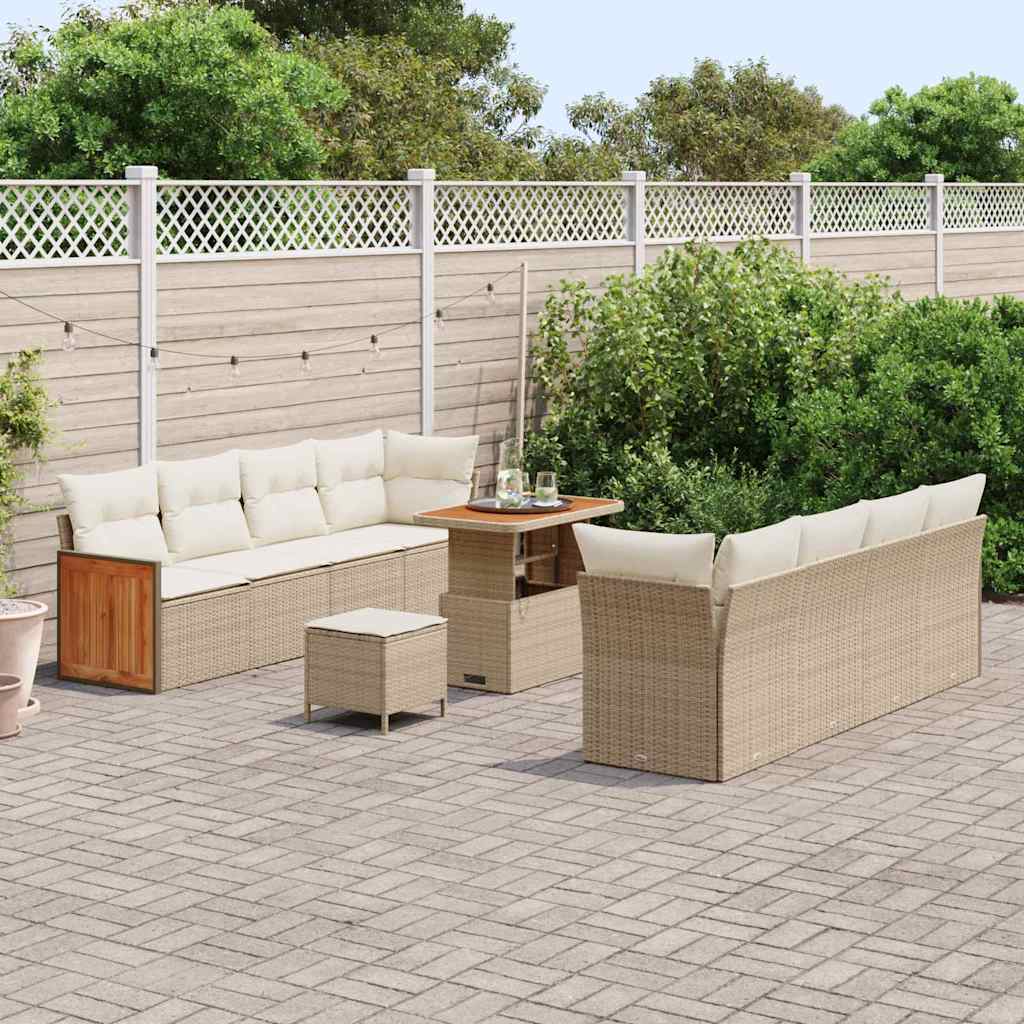 Tuinbankenset met kussen 12 pcs Beige en Crème poly rattan