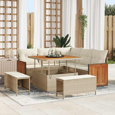 Tuinbankenset met kussen 9 pcs Beige en Crème poly rattan