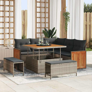 Tuinbankenset 9 st 8-Aantal zitplaatsen Grijs poly rattan