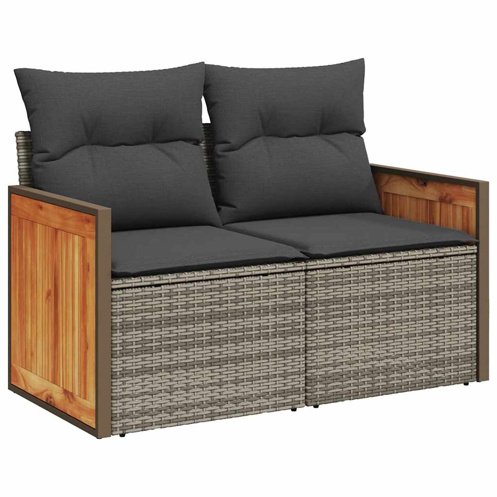 Tuinbankenset 9 st 8-Aantal zitplaatsen Grijs poly rattan