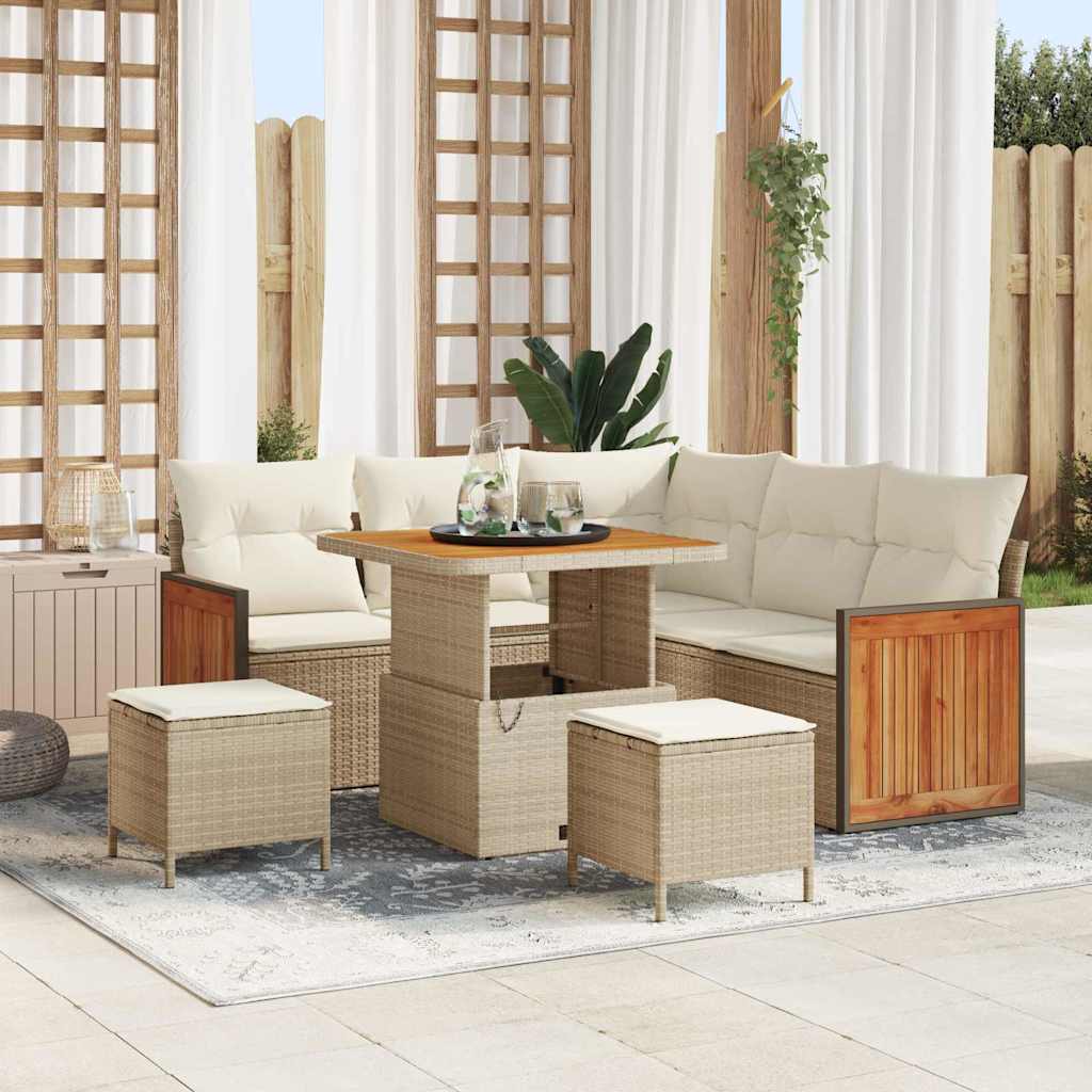 Tuinbankenset 9 st 6-Aantal zitplaatsen Beige en Crème