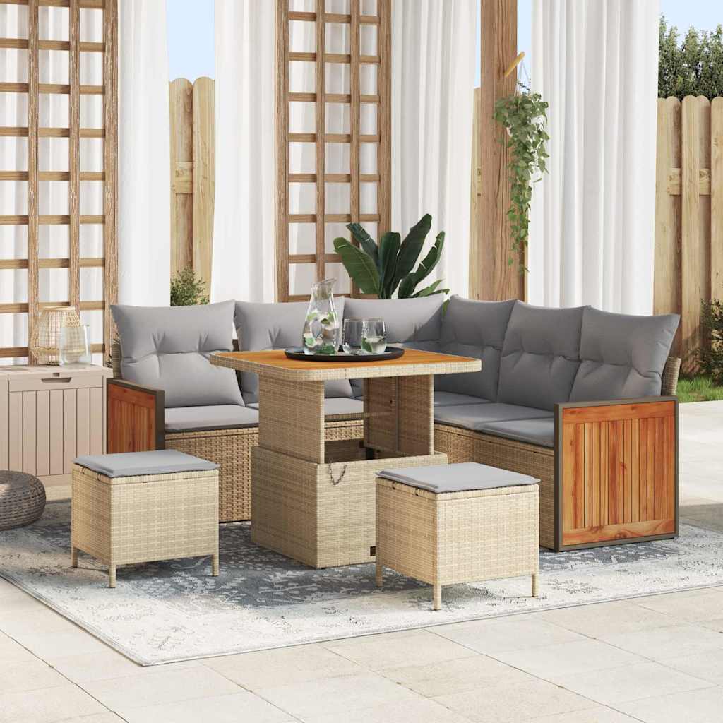 Tuinbankenset 9 st 6-Aantal zitplaatsen Beige en Licht Grijs