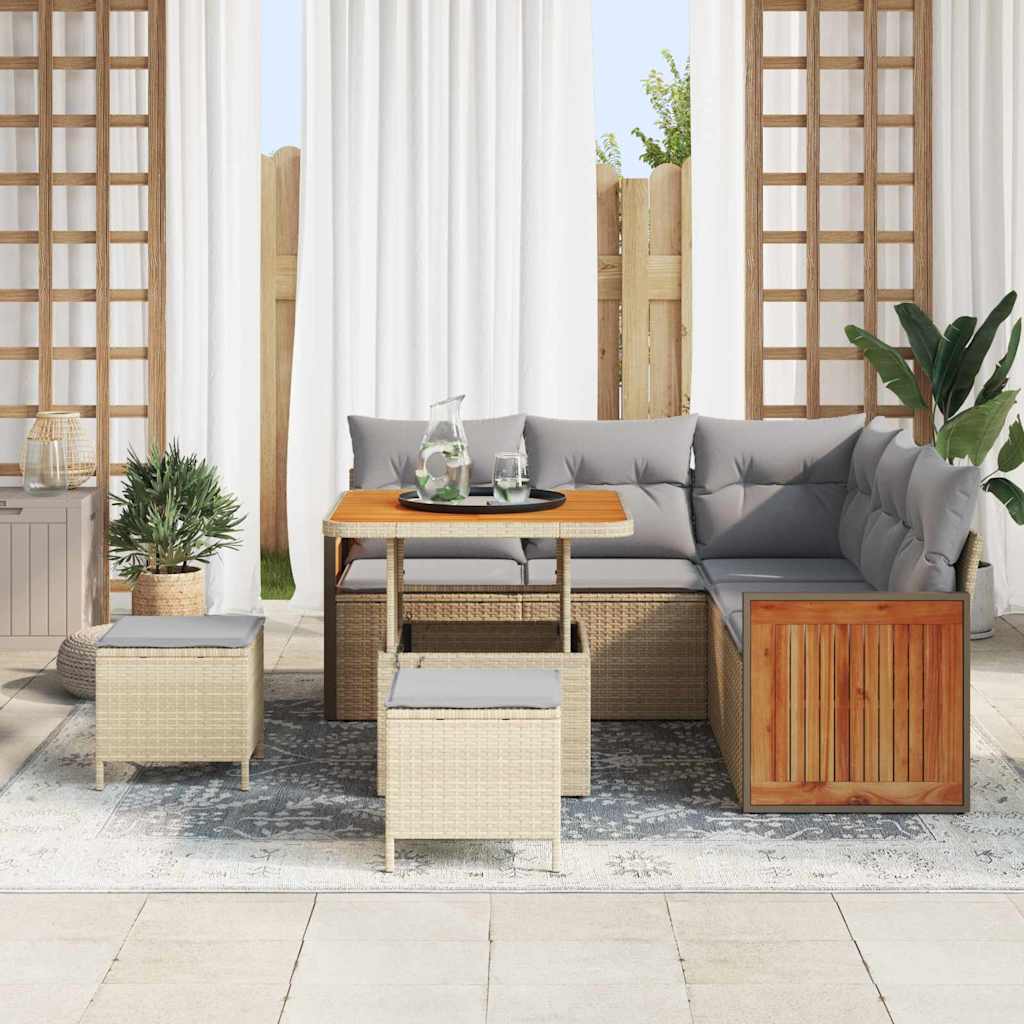 Tuinbankenset 9 st 6-Aantal zitplaatsen Beige en Licht Grijs