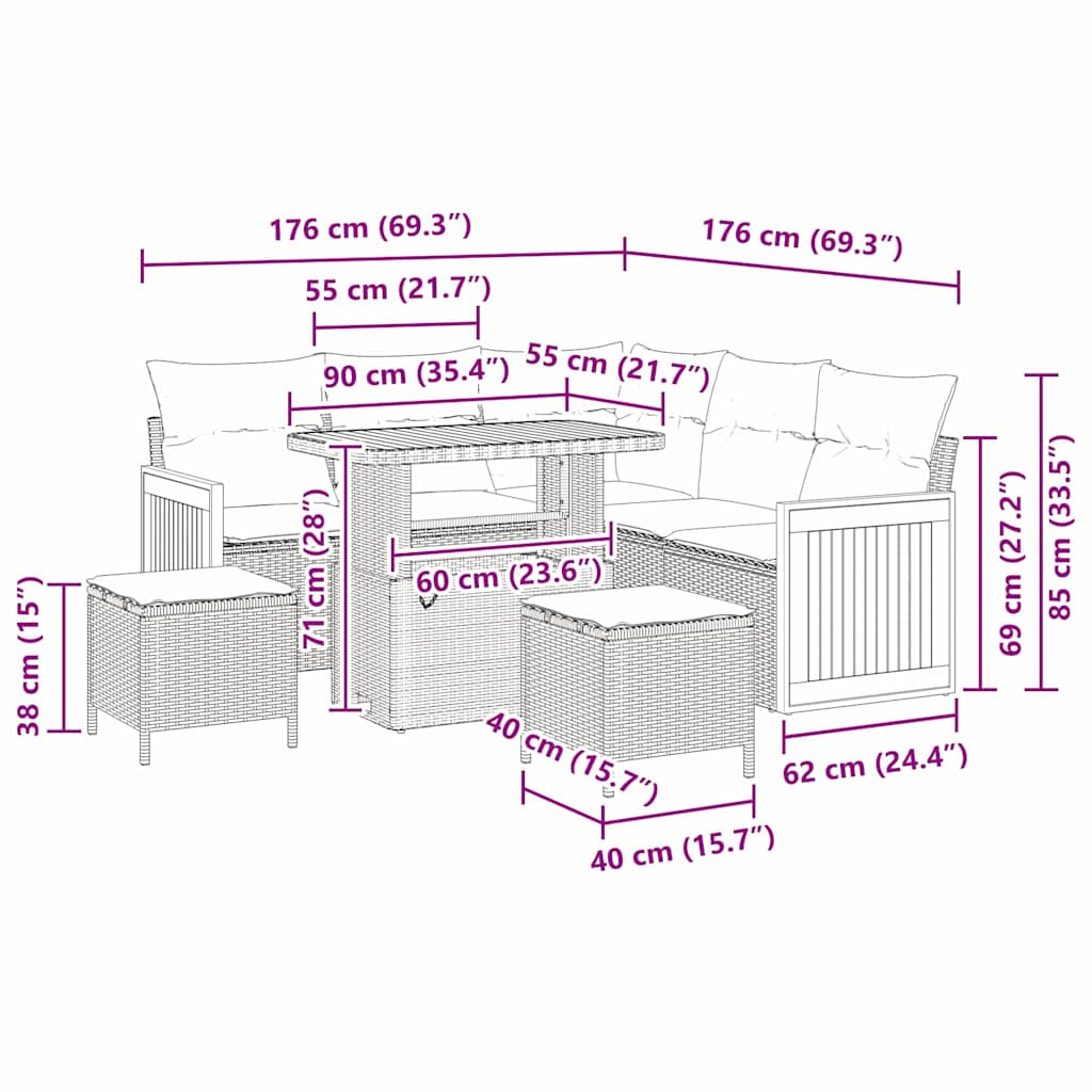 Tuinbankenset 9 st 6-Aantal zitplaatsen Zwart en Crème
