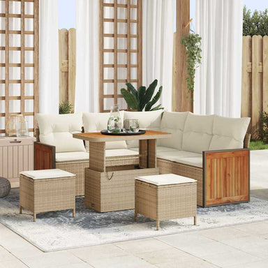 Tuinbankenset met kussen 9 pcs Beige en Crème poly rattan