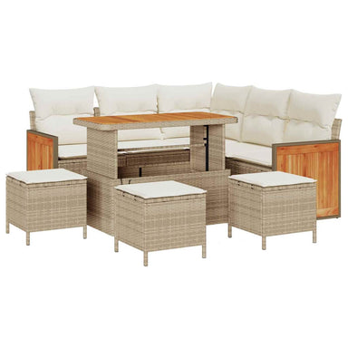 Tuinbankenset met kussen 9 pcs Beige en Crème poly rattan