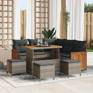 Tuinbankenset 9 st 7-Aantal zitplaatsen Grijs poly rattan