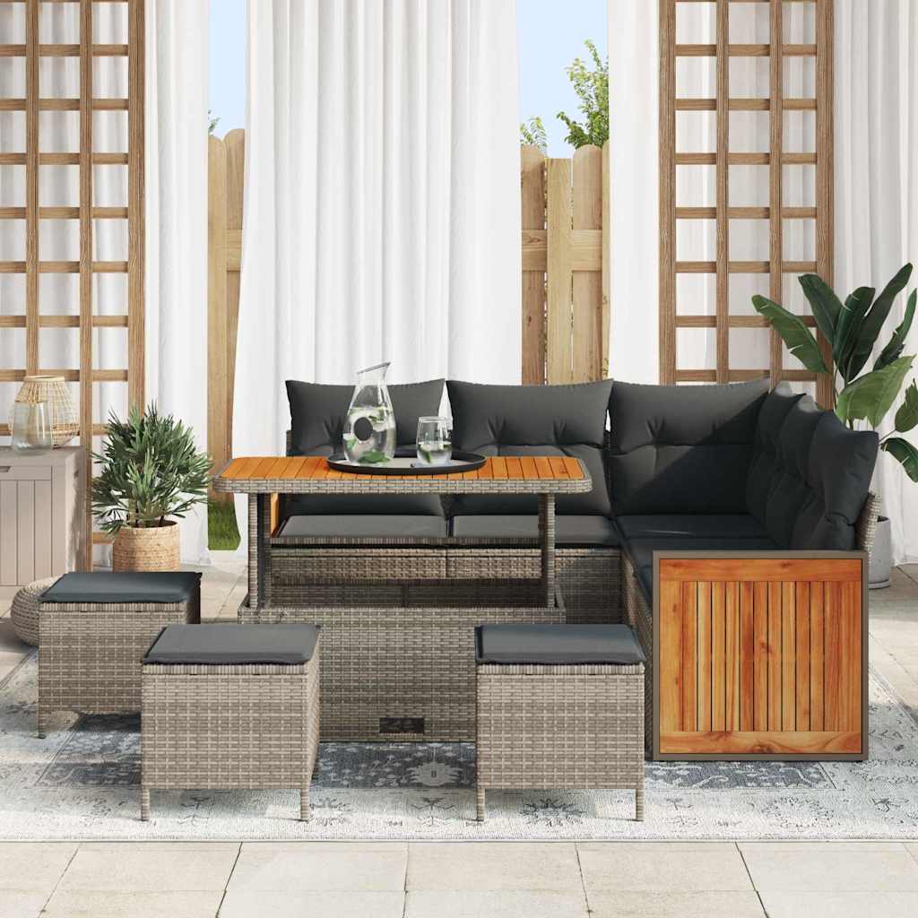 Tuinbankenset 9 st 7-Aantal zitplaatsen Grijs poly rattan