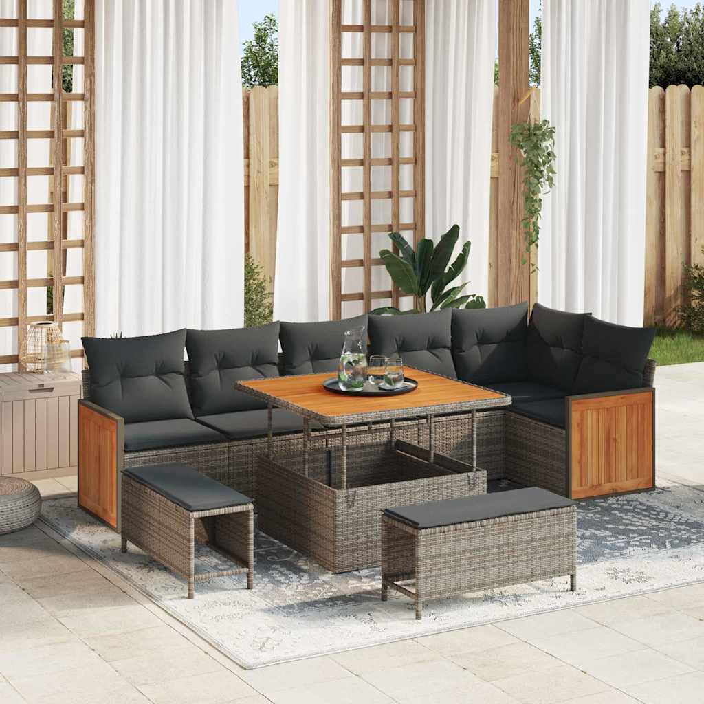 Tuinbankenset 11 st 9-Aantal zitplaatsen Grijs poly rattan