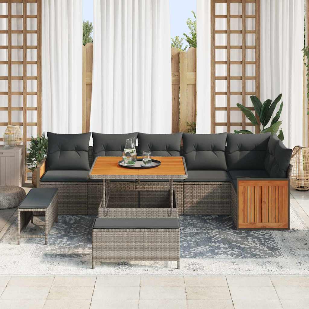 Tuinbankenset 11 st 9-Aantal zitplaatsen Grijs poly rattan