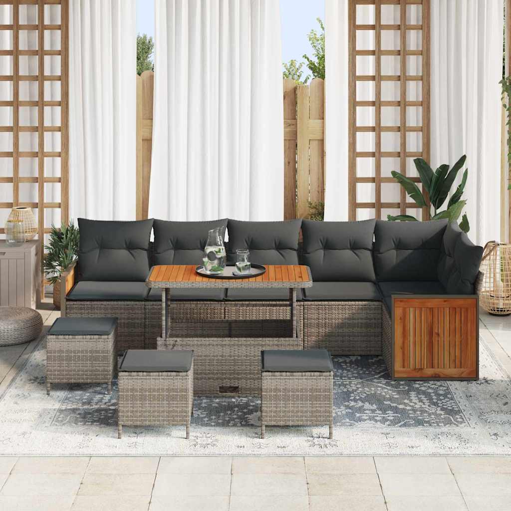 Tuinbankenset 12 st 8-Aantal zitplaatsen Grijs poly rattan