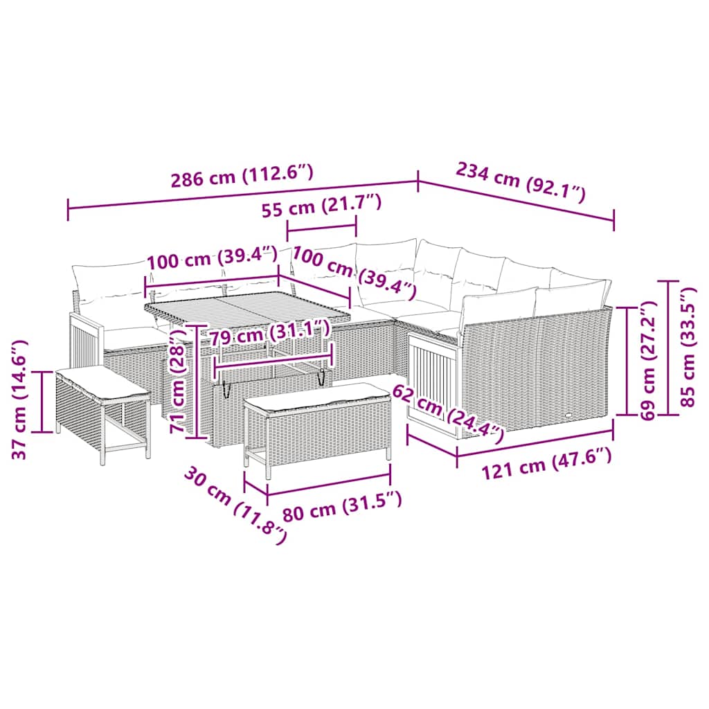 Tuinbankenset 13 st 11-Aantal zitplaatsen Beige en Licht Grijs