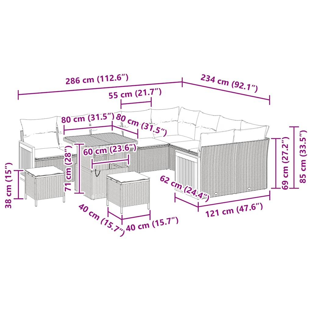 Tuinbankenset 13 st 9-Aantal zitplaatsen Beige en Crème