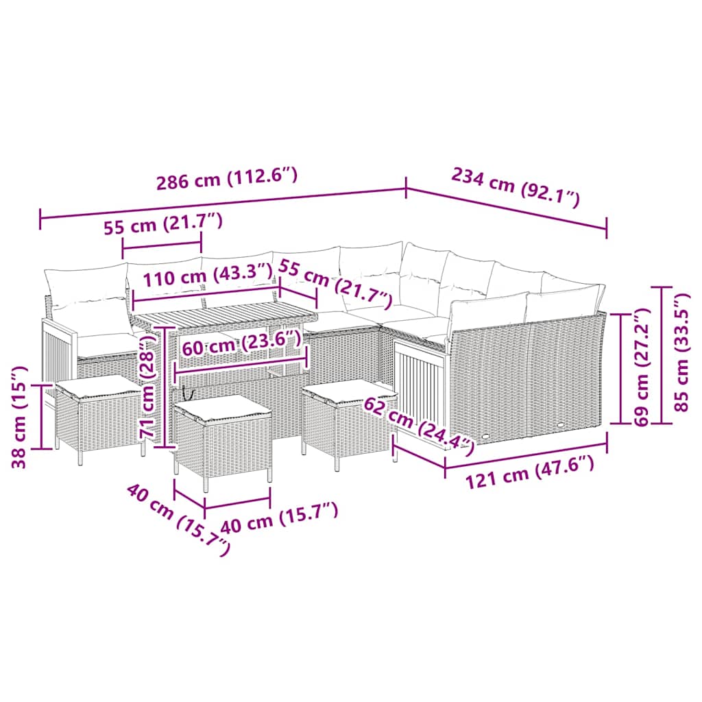 Tuinbankenset 14 st 10-Aantal zitplaatsen Zwart en Crème