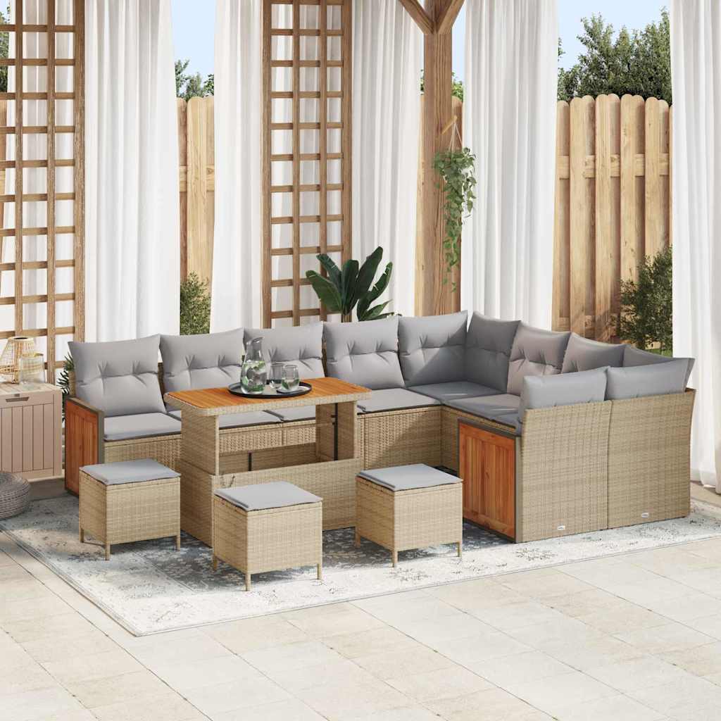 Tuinbankenset 14 st 10-Aantal zitplaatsen Beige en Licht Grijs