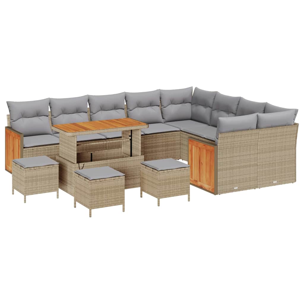 Tuinbankenset 14 st 10-Aantal zitplaatsen Beige en Licht Grijs