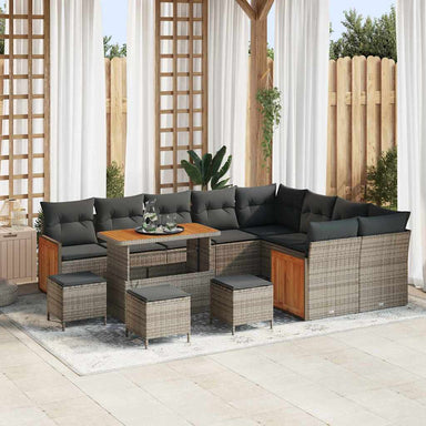 Tuinbankenset 14 st 10-Aantal zitplaatsen Grijs poly rattan