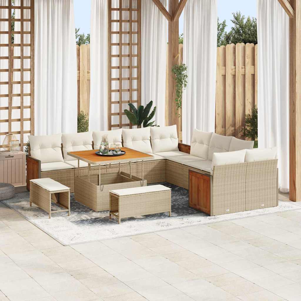 Tuinbankenset 17 st 12-Aantal zitplaatsen Beige en Crème