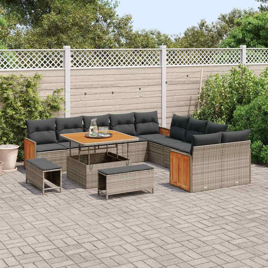 Tuinbankenset 17 st 12-Aantal zitplaatsen Grijs poly rattan