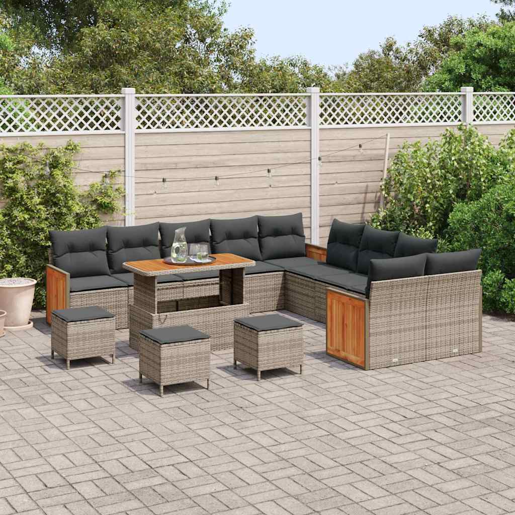 Tuinbankenset 18 st 11-Aantal zitplaatsen Grijs poly rattan