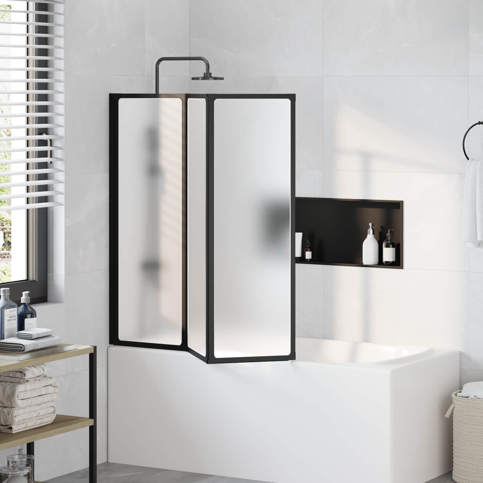 Douchescherm Zwart 120 x 2 x 117 cm Aluminium en PP