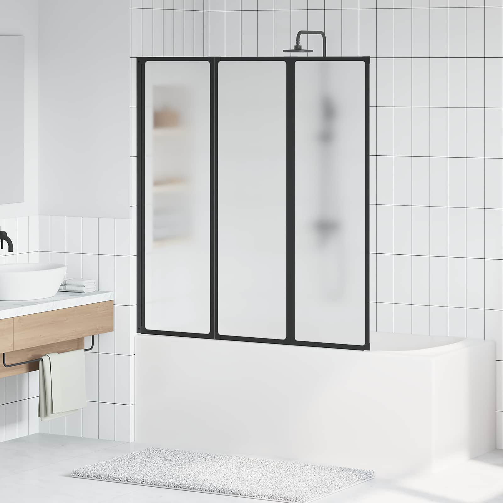 Douchescherm Zwart 132 x 2 x 140 cm Aluminium en PP