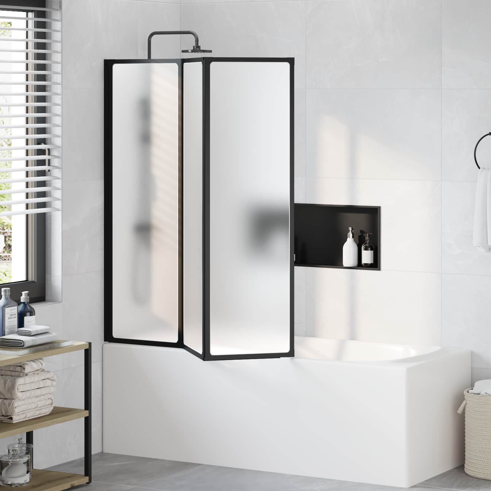 Douchescherm Zwart 132 x 2 x 140 cm Aluminium en PP