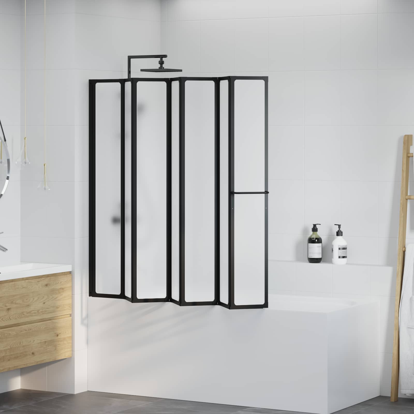 Douchescherm Zwart 168 x 140 cm Aluminium