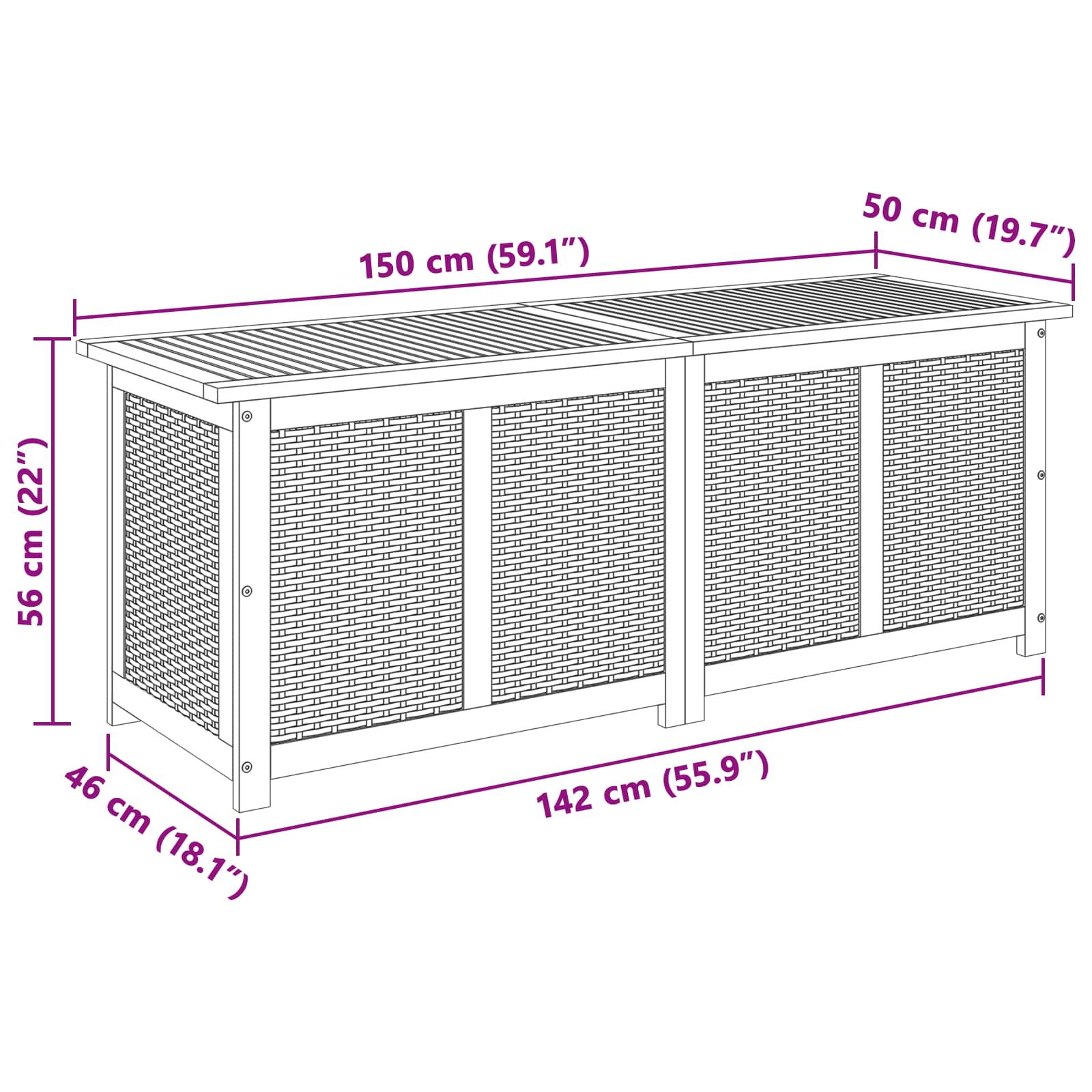 Tuinopslagdoos 185 L Massief Acaciahout 150 x 50 x 56 cm Beige