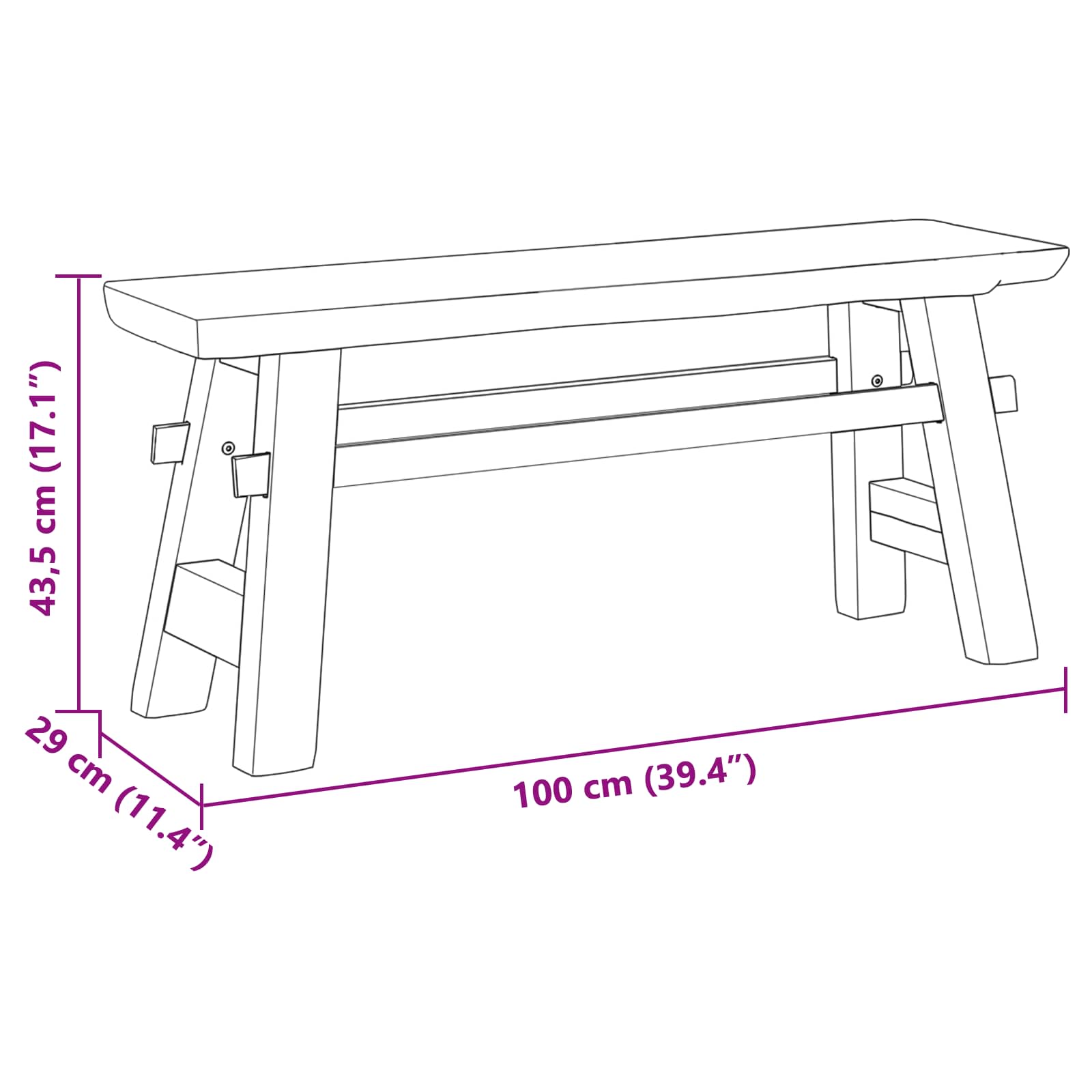 Bank Naturel 100 x 29 x 43,5 cm Massief Teakhout