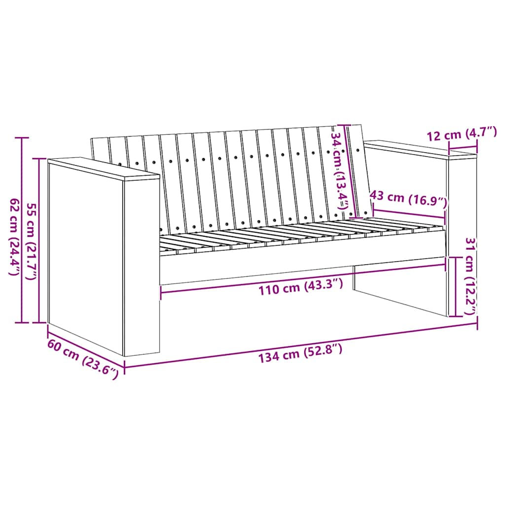 Tuinbank Naturel 134 x 60 x 62 cm Massief grenenhout