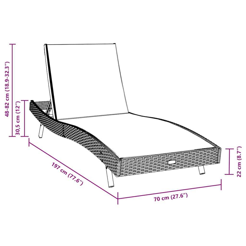 Ligstoel Zwart en Wit 197 x 70 x 82 cm poly rattan