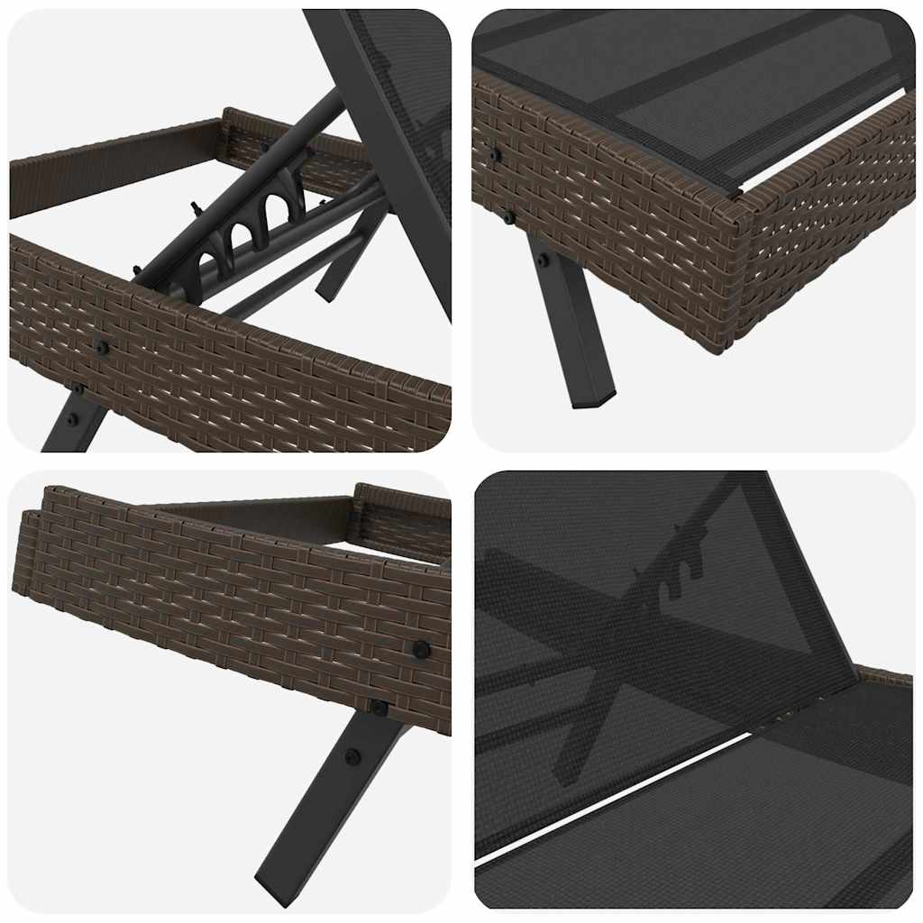 Ligstoel 2 st poly rattan Zwart en Bruin