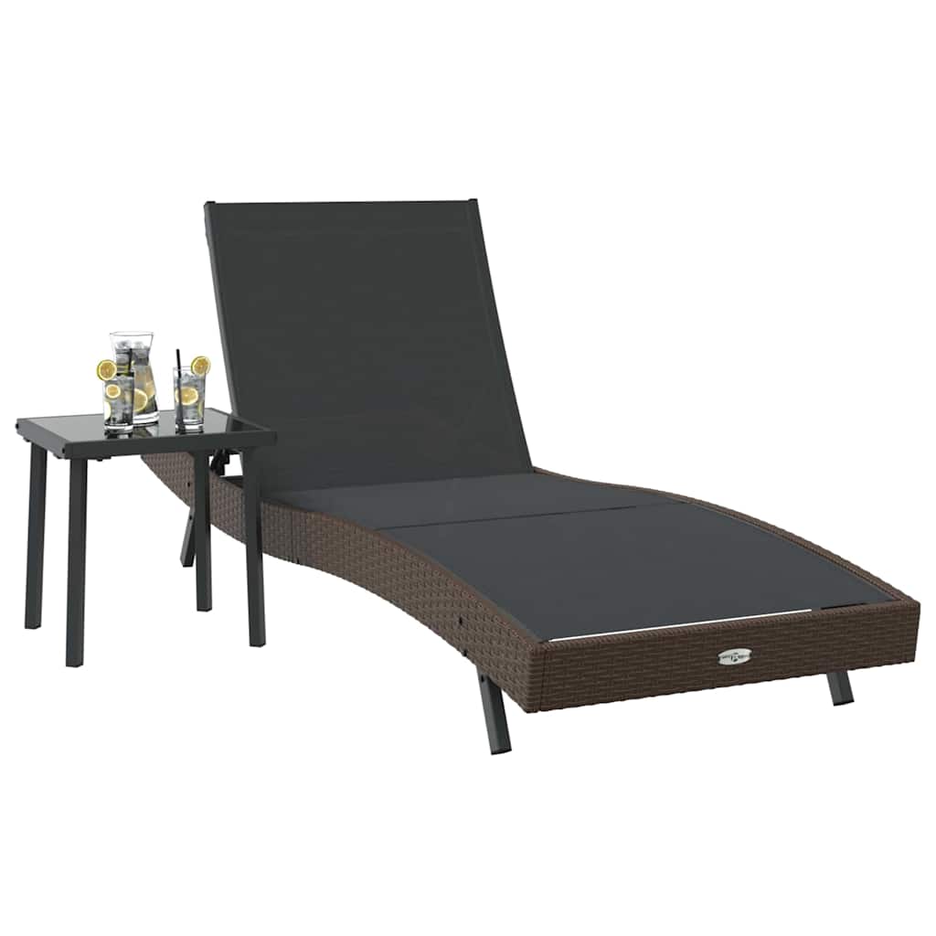 Ligstoel 2 st poly rattan Zwart en Bruin