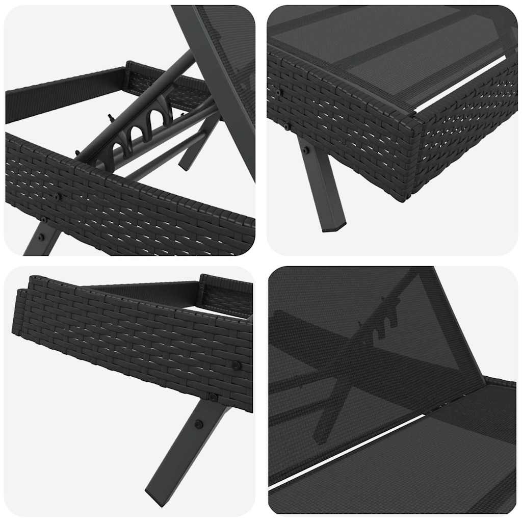 Ligstoel 2 st poly rattan Zwart