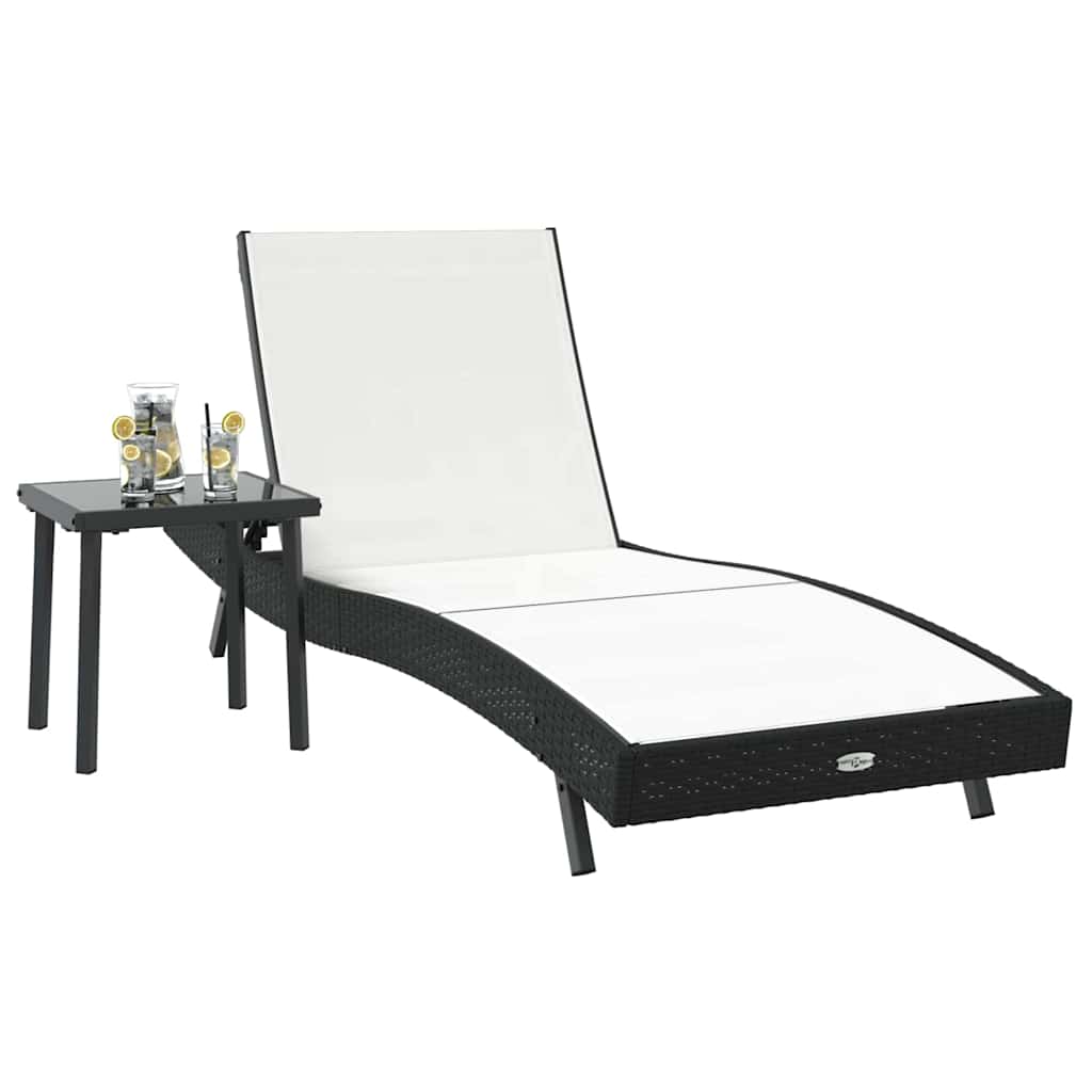 Ligstoel 2 st poly rattan Zwart en Wit