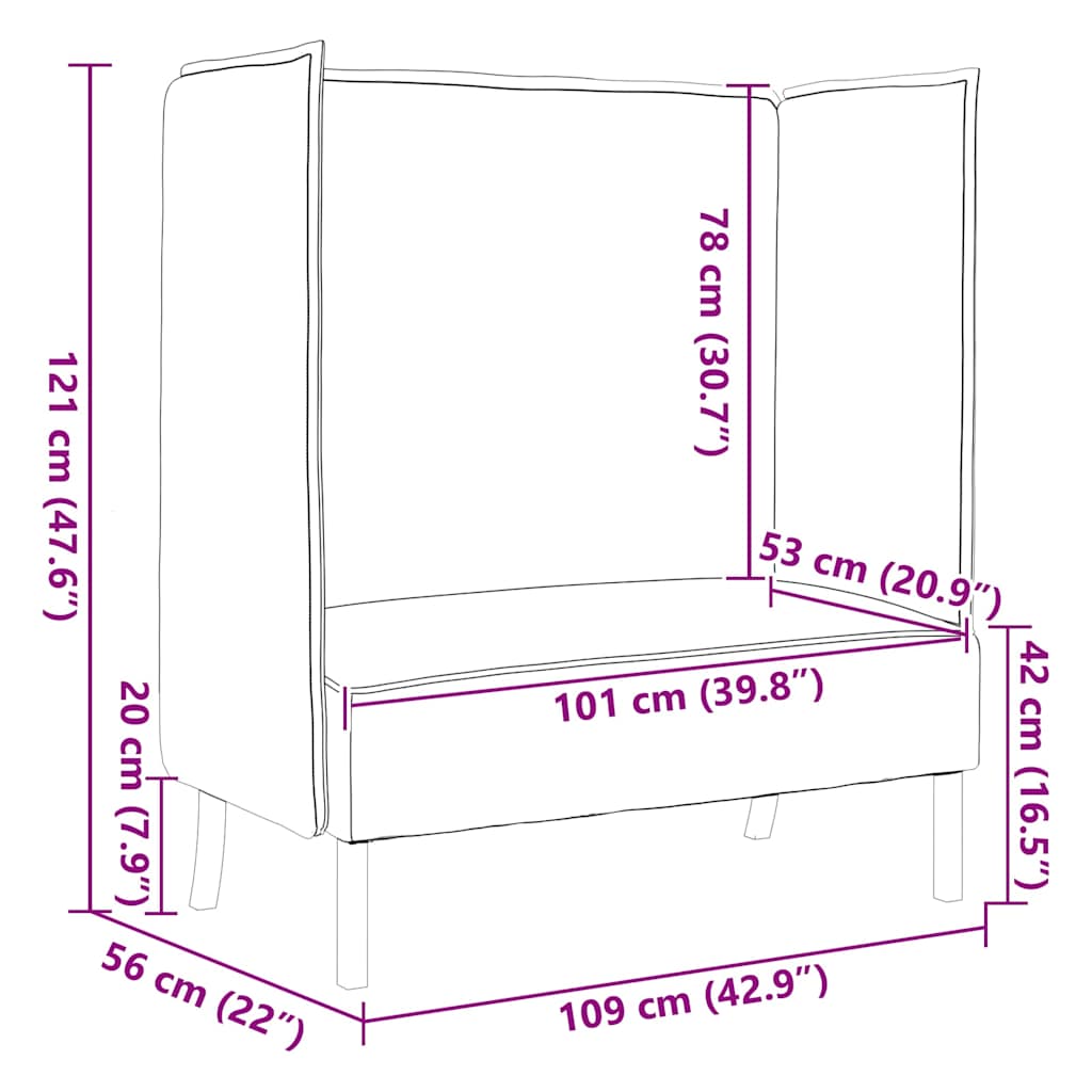 Hoge Rug Bank 101cm Wijnrood Stof