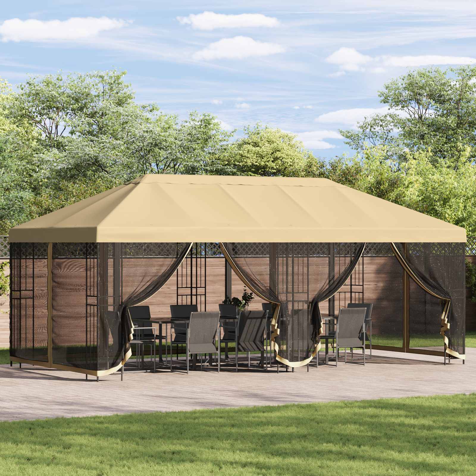 Tuinprieel 6 x 3 m Crèmekleurig Polyester en staal 190 gsm