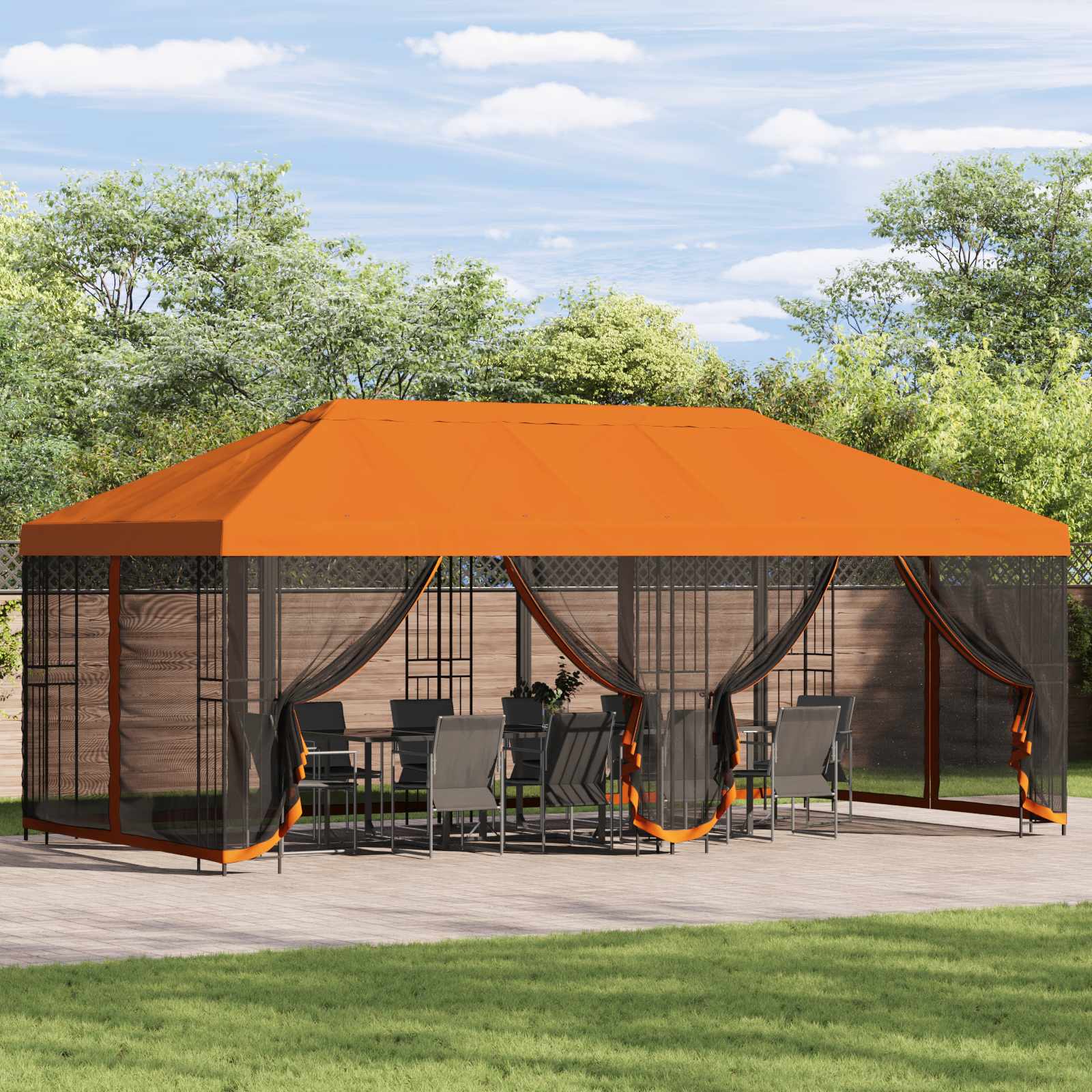 Tuinprieel 6 x 3 m Oranje Polyester en staal 190 gsm