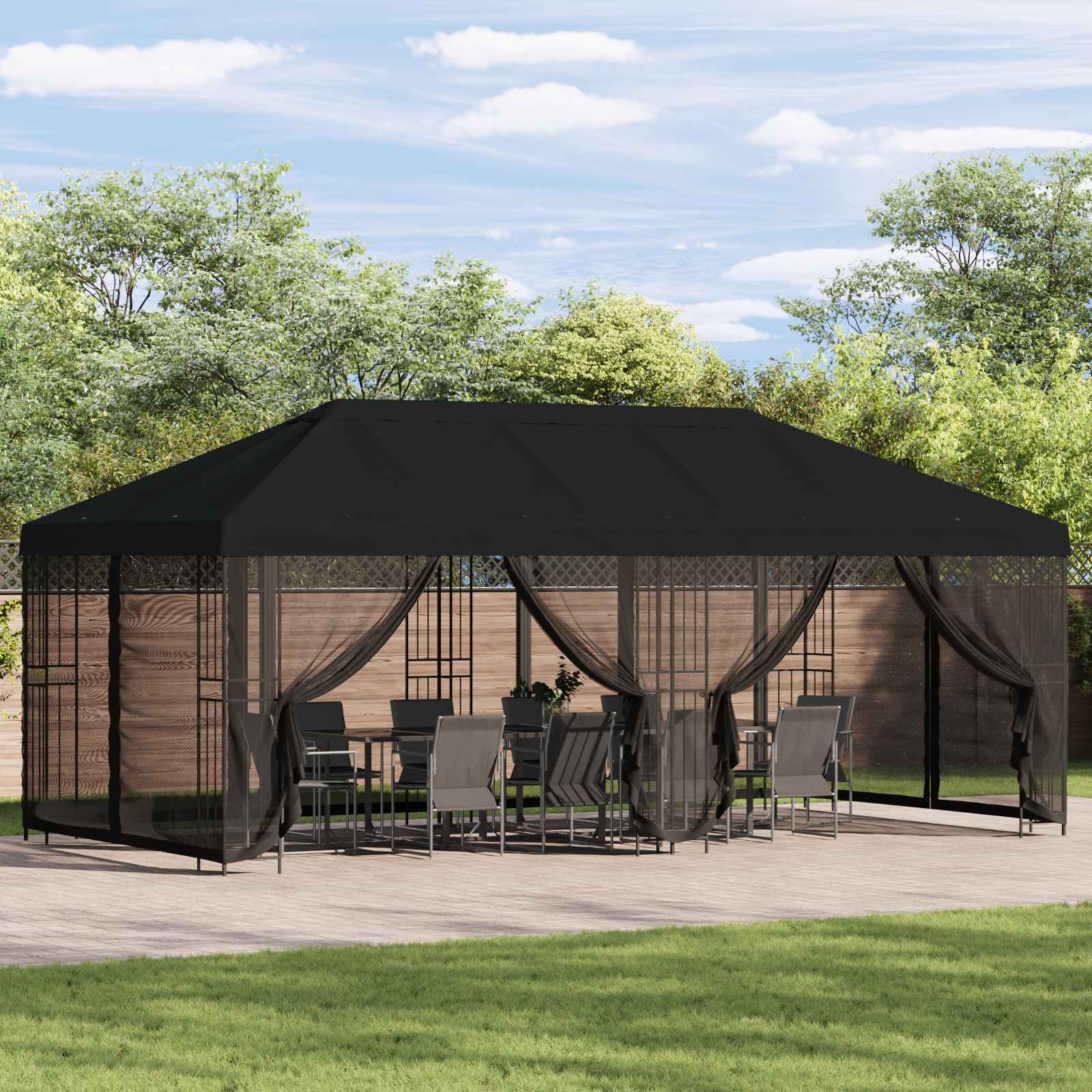 Tuinprieel 6 x 3 m Zwart Polyester en staal 190 gsm