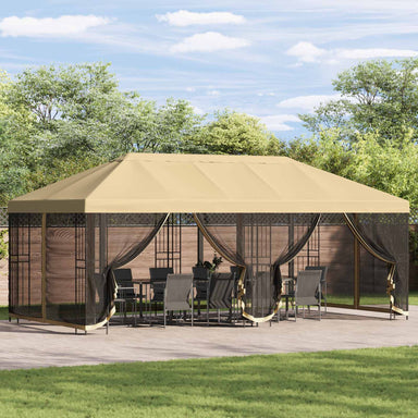 Paviljoen met zijwanden 6 x 3 m Crèmekleurig Polyester en staal