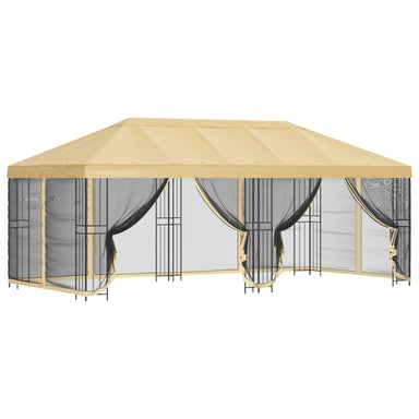 Paviljoen met zijwanden 6 x 3 m Crèmekleurig Polyester en staal