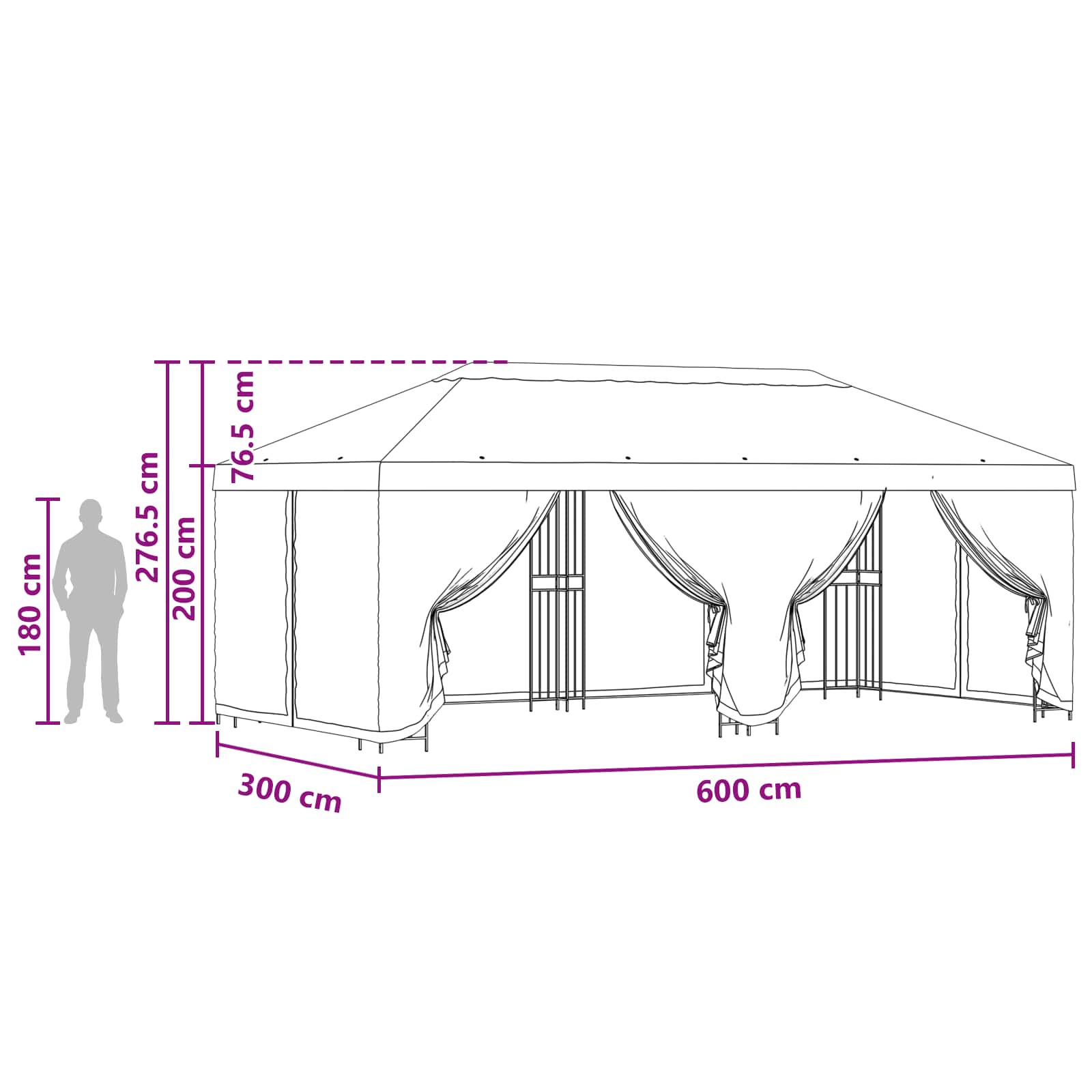 Paviljoen met zijwanden 6 x 3 m Crèmekleurig Polyester en staal
