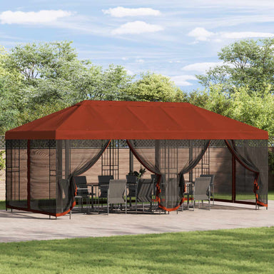 Paviljoen met zijwanden 6 x 3 m Terracotta Polyester en staal