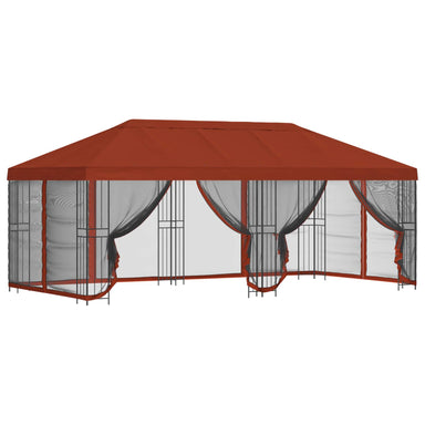Paviljoen met zijwanden 6 x 3 m Terracotta Polyester en staal