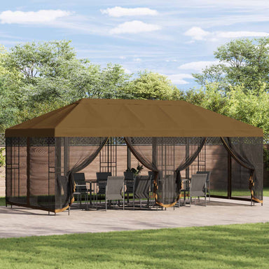 Paviljoen met zijwanden 6 x 3 m Taupe Polyester en staal